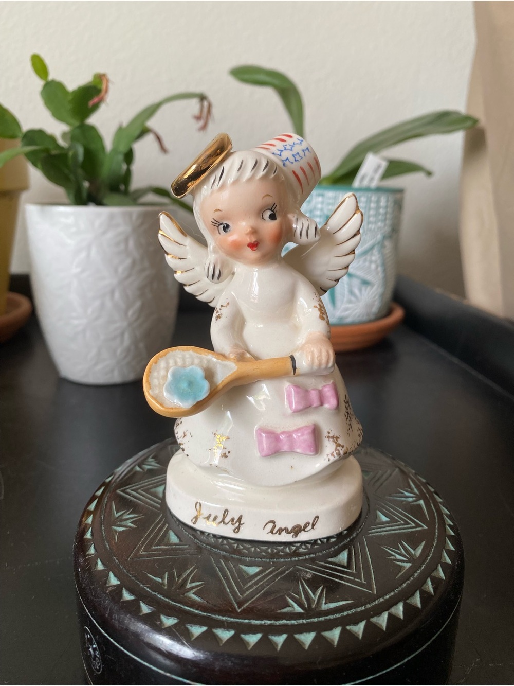 Vintage Victoria Ceramics Japan July Birthday Angel Patriotic MCM 1960s